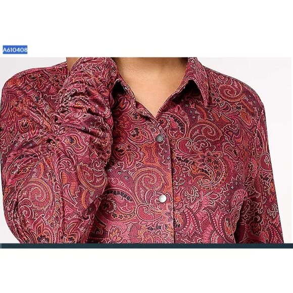 Susan Graver Printed Faux Suede Knit Long-Sleeve Shirt Mauve/Rose 2XS  A610408 - Picture 2 of 2